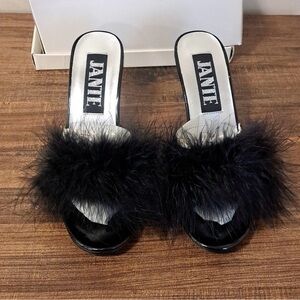 Jante kitten heel fur detail slip on